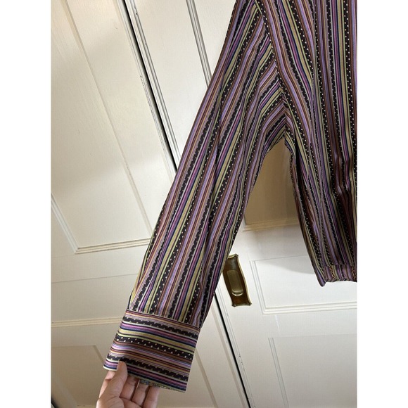 Robert Graham Men’s Vertical Stripe Paisley Embroidered Collared Shirt Large - Picture 3 of 12